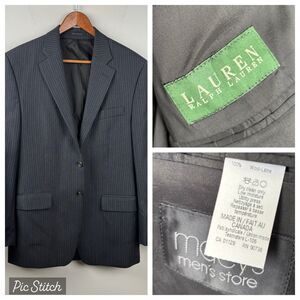 Lauren Ralph Lauren Men’s 38R Sport Coat Black Pin Striped Wool Suit Blazer